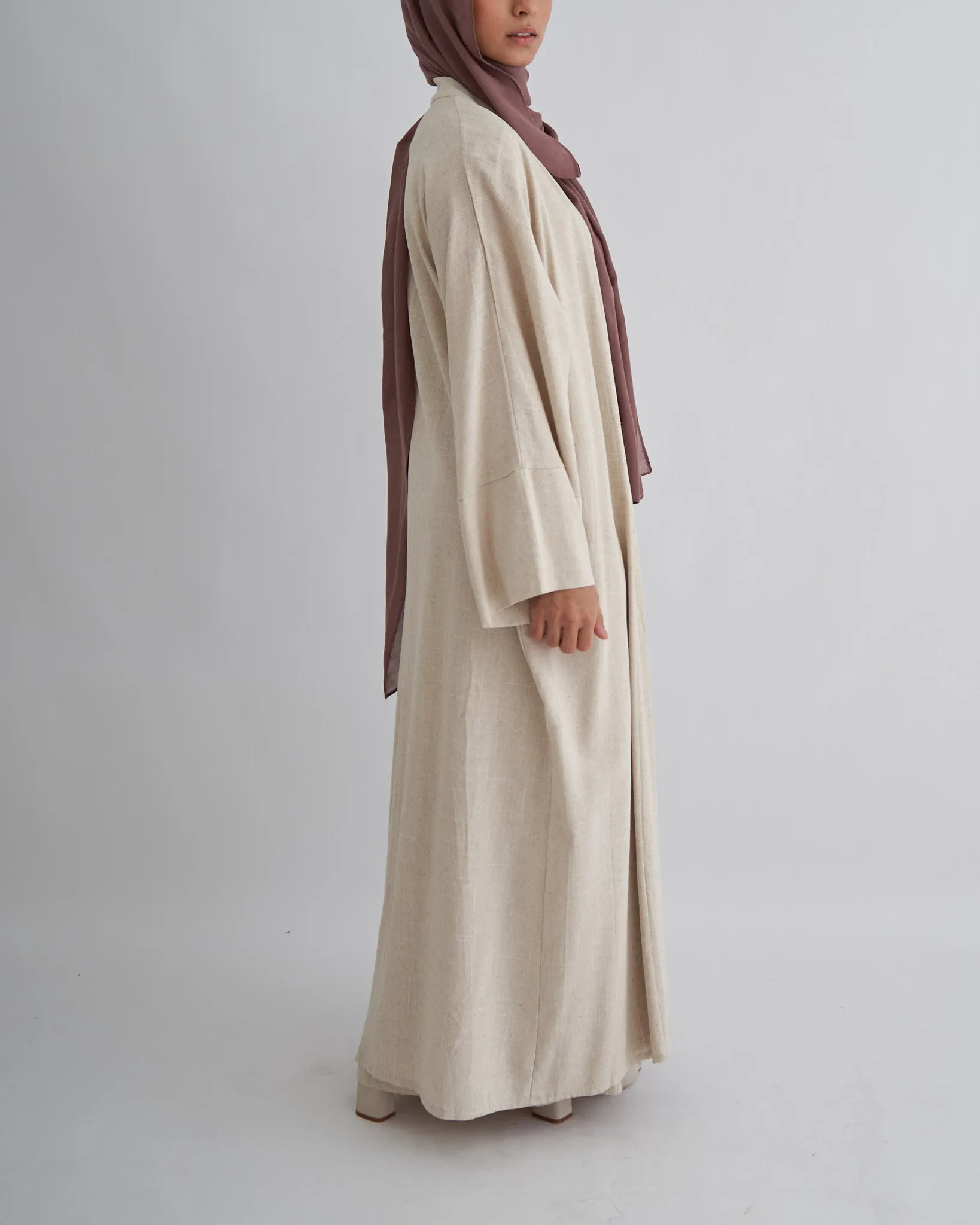 2PC Aya Linen Abaya Set - Sand