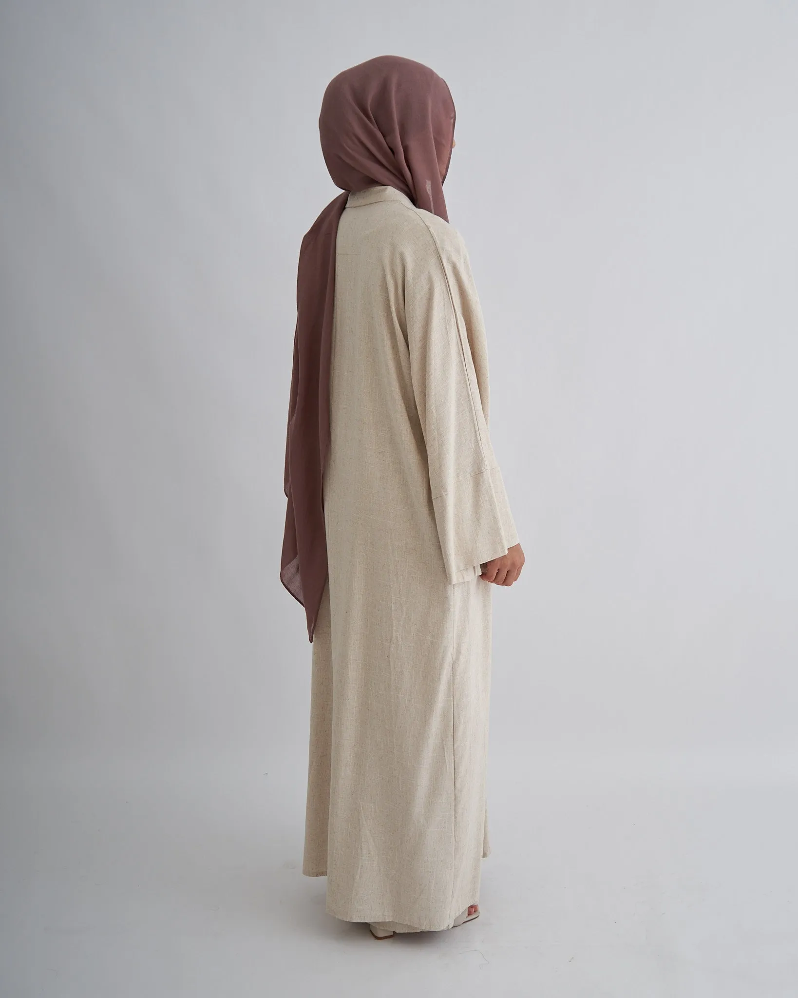 2PC Aya Linen Abaya Set - Sand