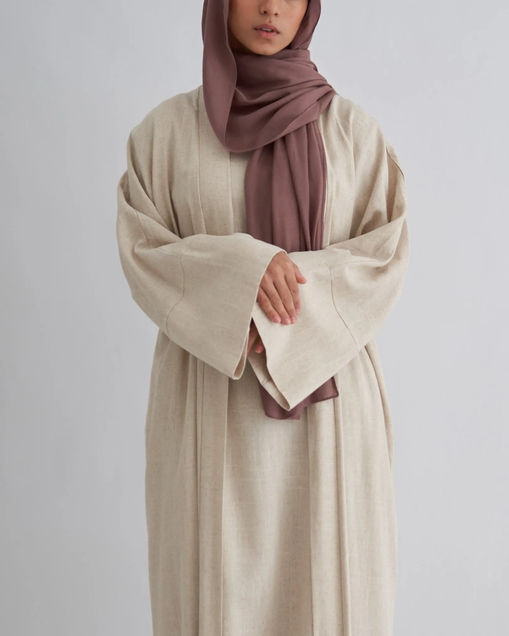 2PC Aya Linen Abaya Set - Sand