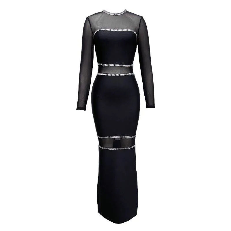 Alice Embellished See-through Long Sleeve Maxi Dress