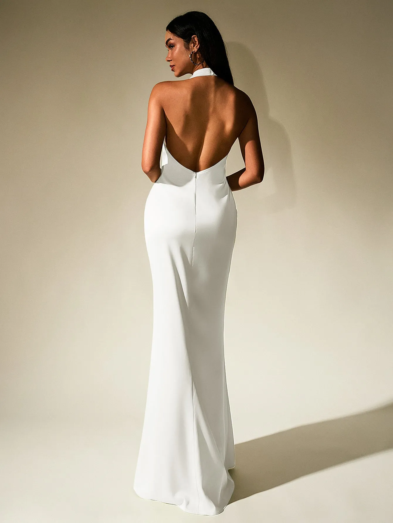 Backless Halter Stand Collar Satin Dress