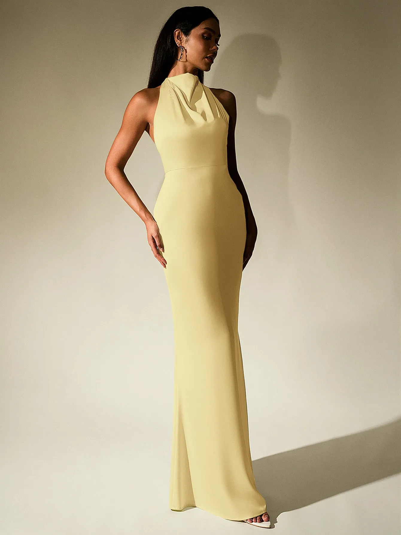 Backless Halter Stand Collar Satin Dress