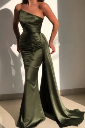 Beautiful Green Strapless Sleeveless Mermaid Floor-Length Prom Dresses with Ruffles      fg1939