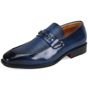 Blue men's Slip on dress shoes silver buckle