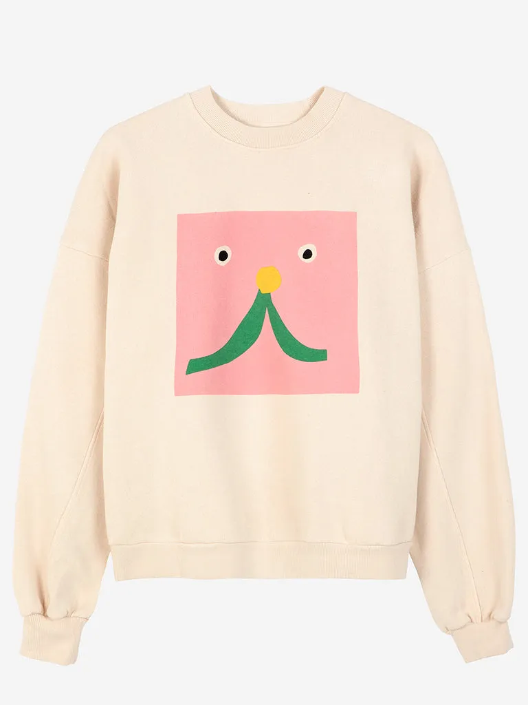 Bobo Choses Abstract Cat Smile Sweatshirt in Ecru