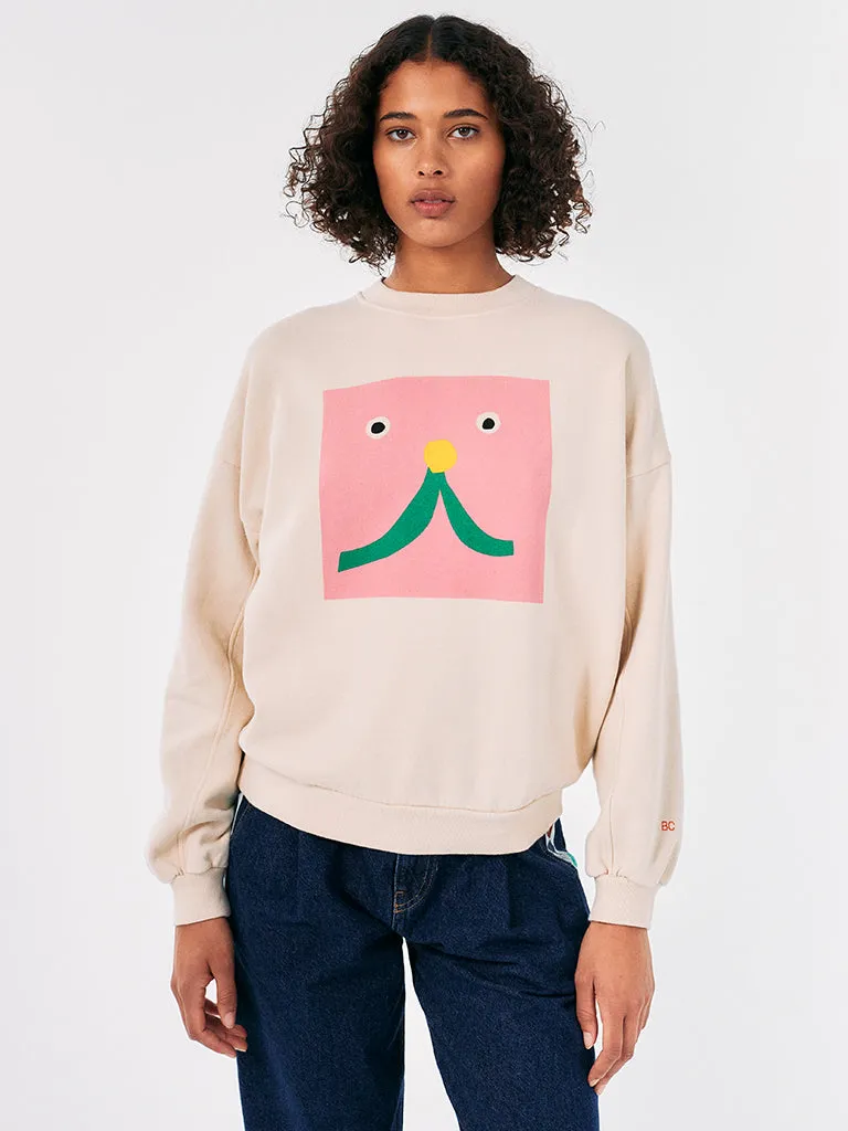 Bobo Choses Abstract Cat Smile Sweatshirt in Ecru