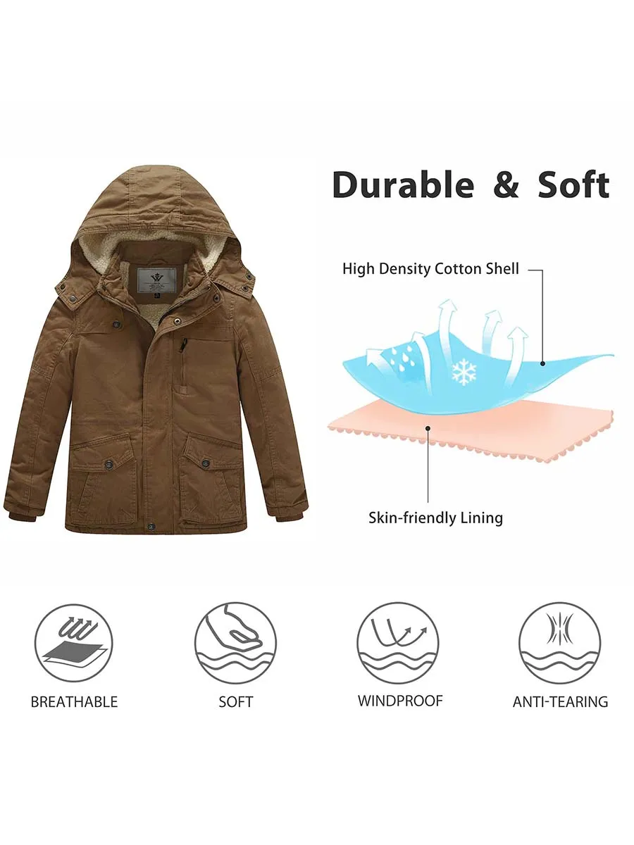 Boy's Winter Thicken Cotton Coat Heavy Sherpa Lined Hooded Parka Jacket