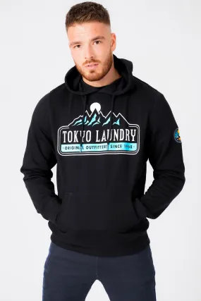 Brabyns Outdoor Motif Brush Back Fleece Pullover Hoodie In Jet Black - Tokyo Laundry