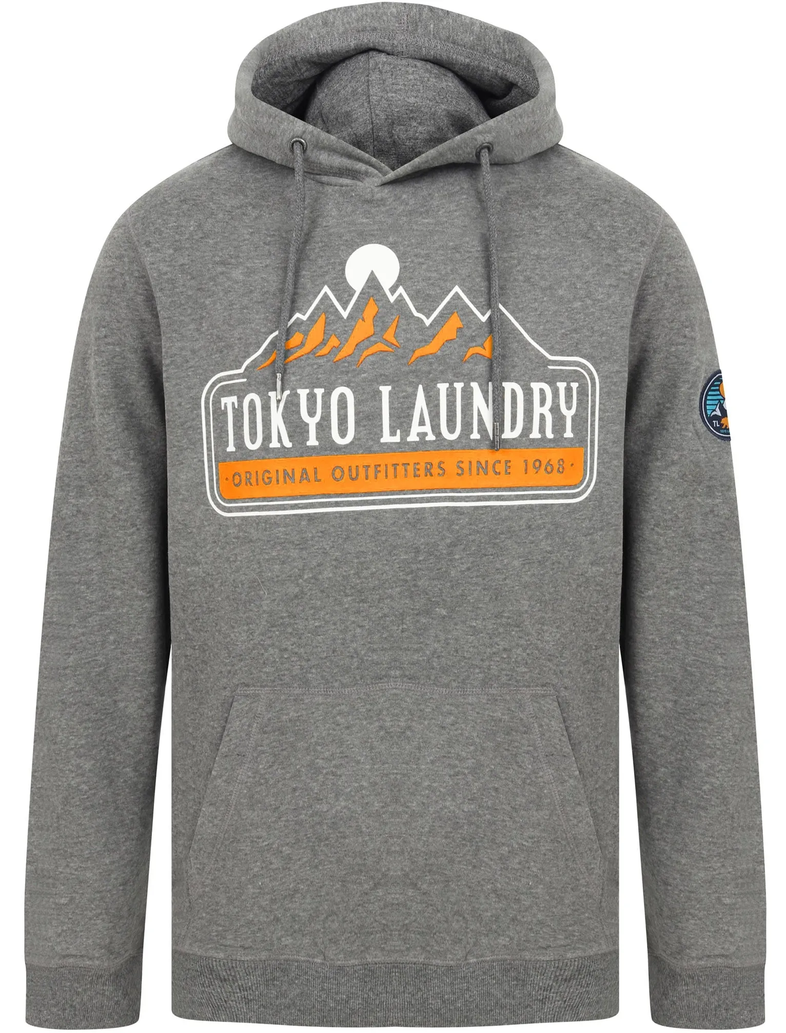 Brabyns Outdoor Motif Brush Back Fleece Pullover Hoodie In Mid Grey Marl - Tokyo Laundry