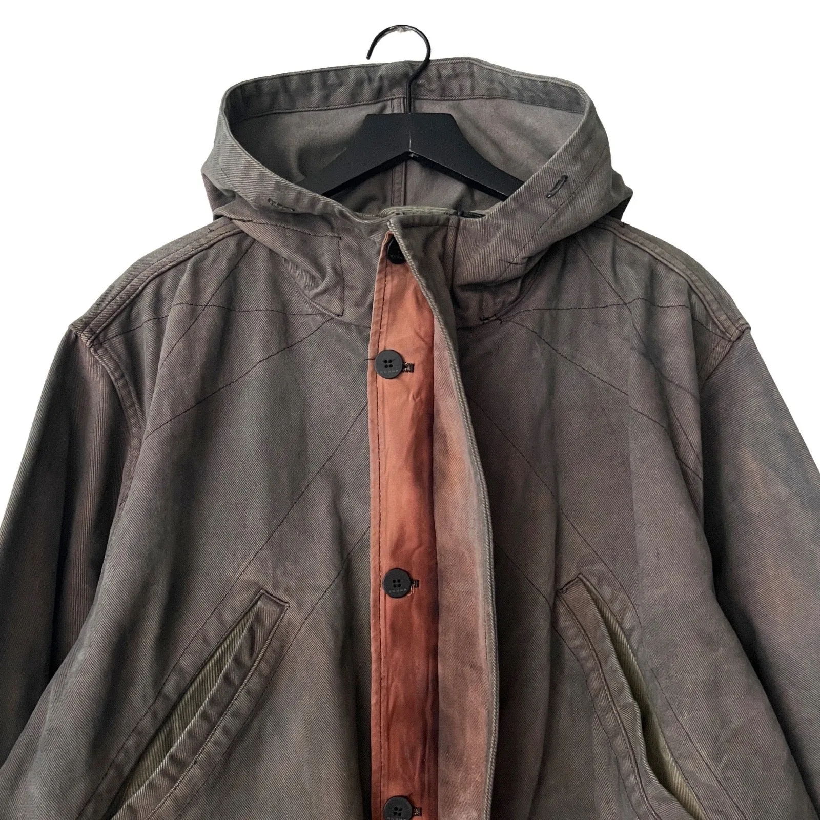 Brushed Cotton Hooded Overcoat in Seaweed / Medium