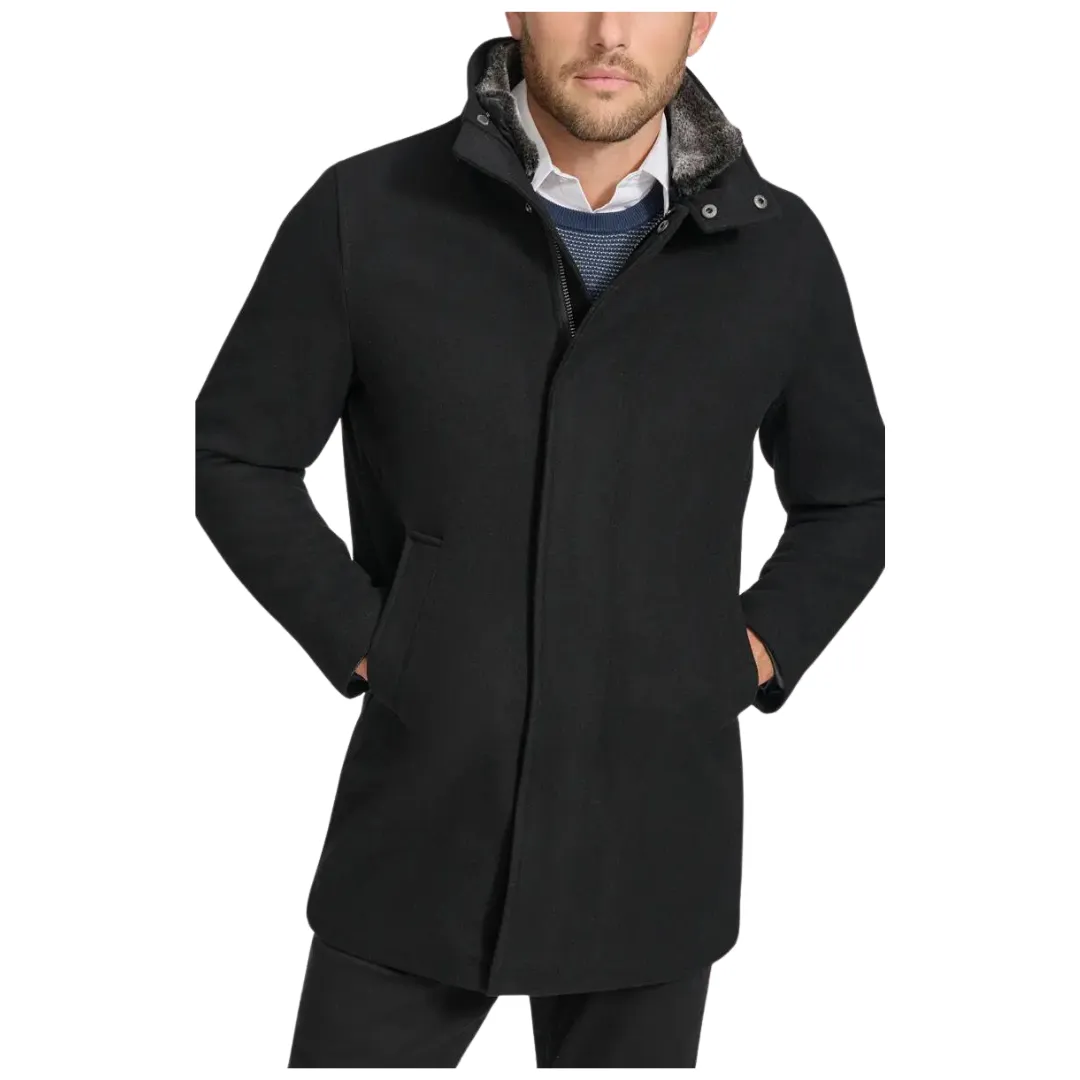 Calvin Klein Walking Wool Blend Coat With Faux Fur Trim