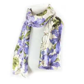 Clematis,Velour Scarf,Womans scarf,Periwinkle,Blue scarf,All season scarf,Lightweight scarf,Hand painted scarf,Ladies scarf,Botanical scarf