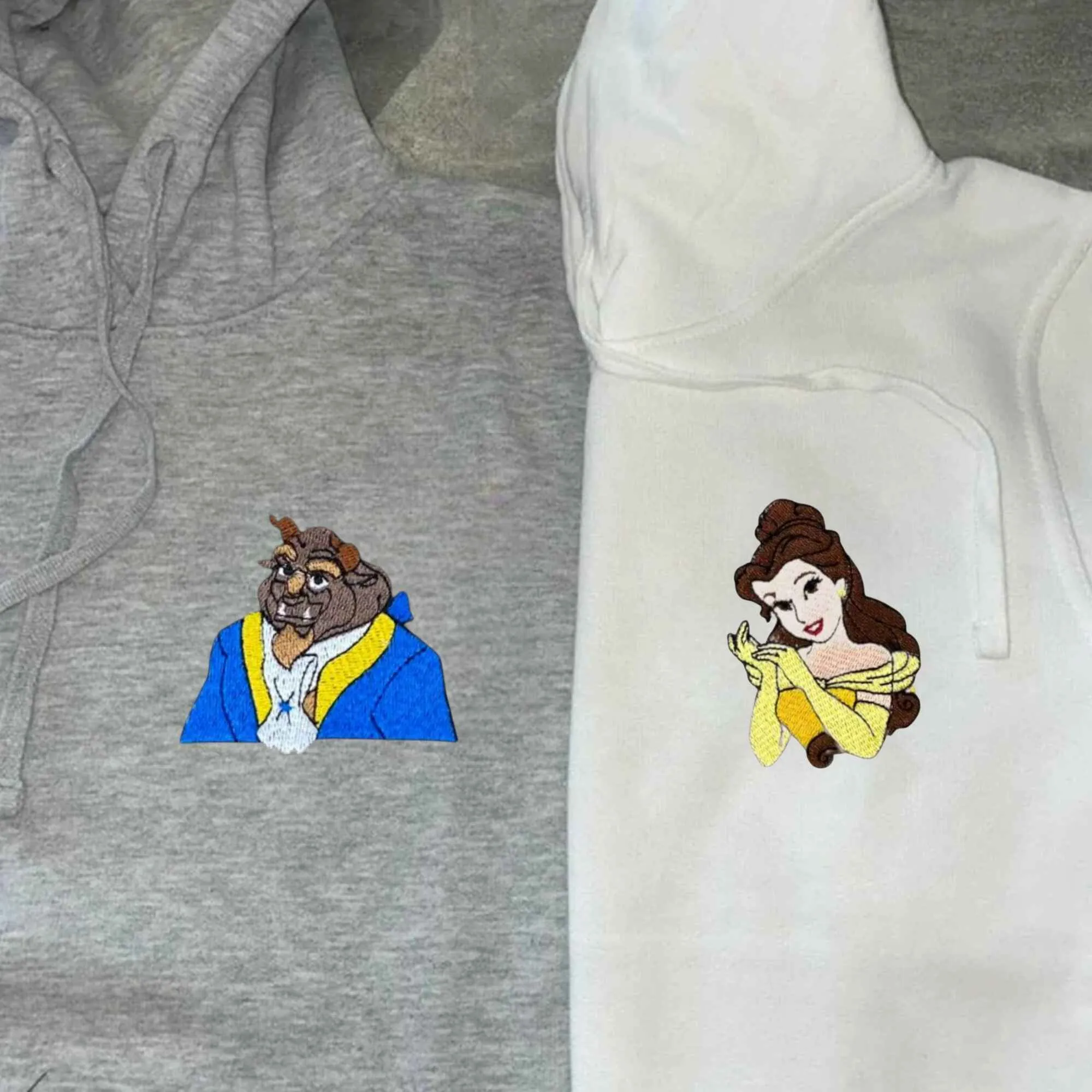 Custom Embroidered Princess and Beast Couple Hoodies | Matching Sweatshirts For Couples