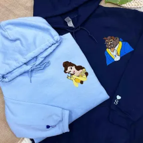 Custom Embroidered Princess and Beast Couple Hoodies | Matching Sweatshirts For Couples