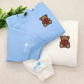 Cute Bear Couple Matching Hoodies - Custom Embroidered Sweatshirts For Couples