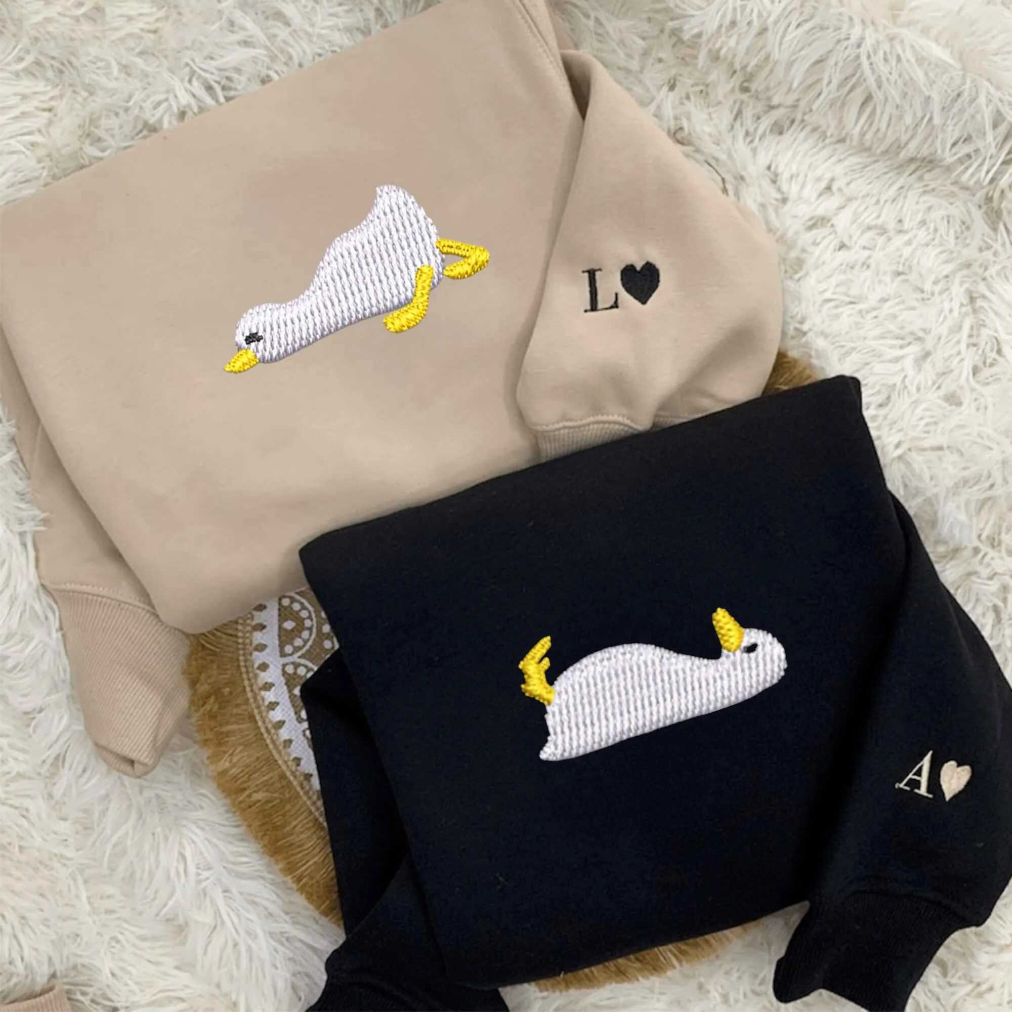 Cute Duck Couples Custom Embroidered Hoodies | Matching Sweatshirts For Couples