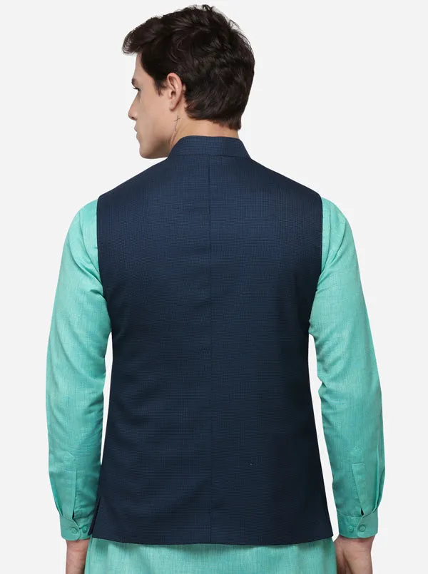 Dark Blue Regular Fit Checked Modi Jacket | JadeBlue