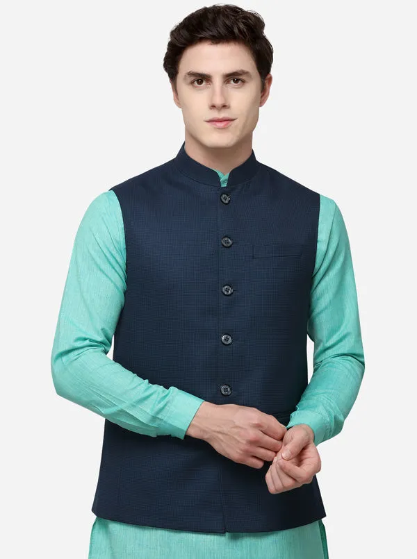 Dark Blue Regular Fit Checked Modi Jacket | JadeBlue