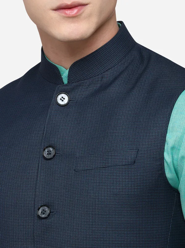 Dark Blue Regular Fit Checked Modi Jacket | JadeBlue