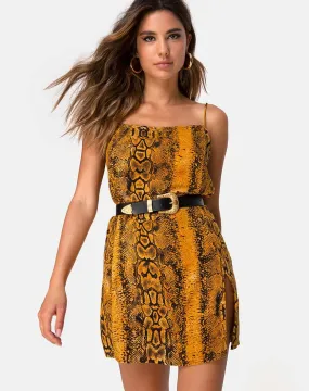 Datista Slip Dress in Snake Mustard