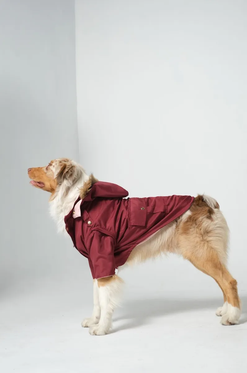 Dog Doble face Parka Military Ruby/Pink