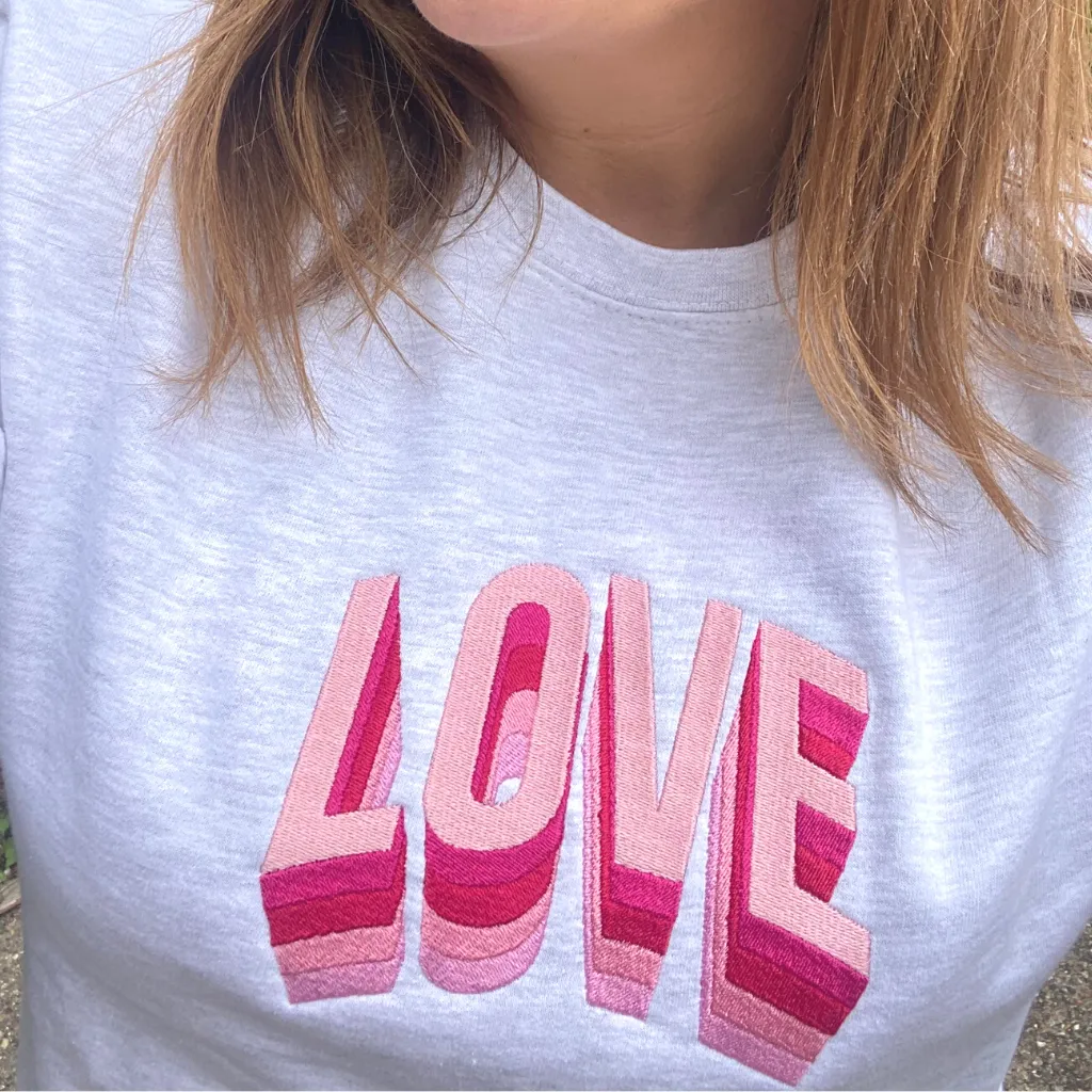 Embroidered Love on Navy Sweatshirt