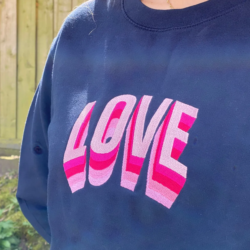 Embroidered Love on Navy Sweatshirt