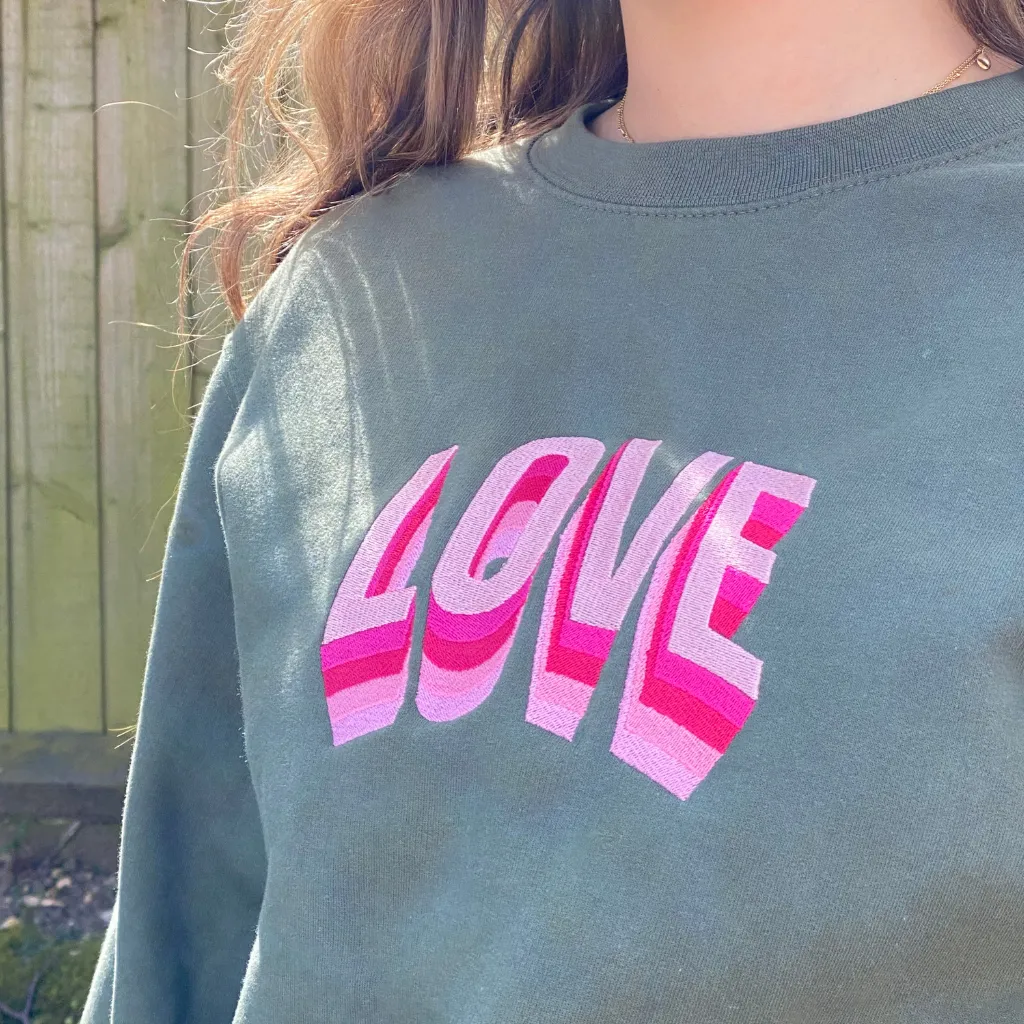 Embroidered Love on Navy Sweatshirt