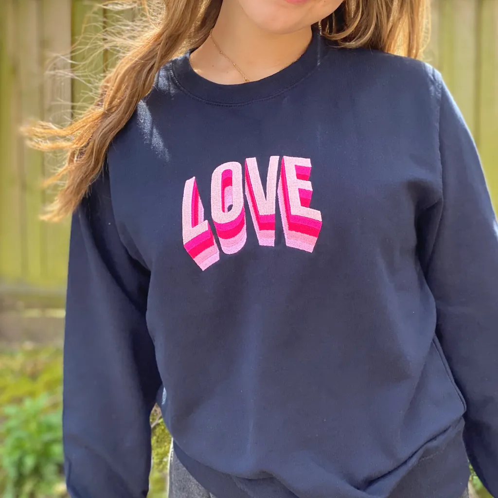 Embroidered Love on Navy Sweatshirt