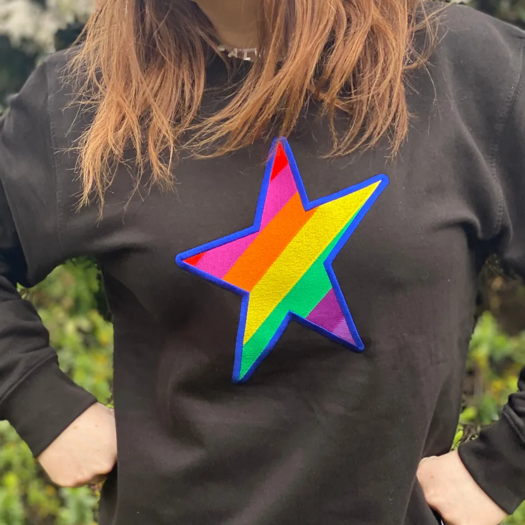 Embroidered Rainbow STAR Sweatshirt in Black