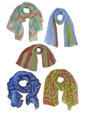 Fashionable Print Scarf Collection 5-Pack Bundle Lot