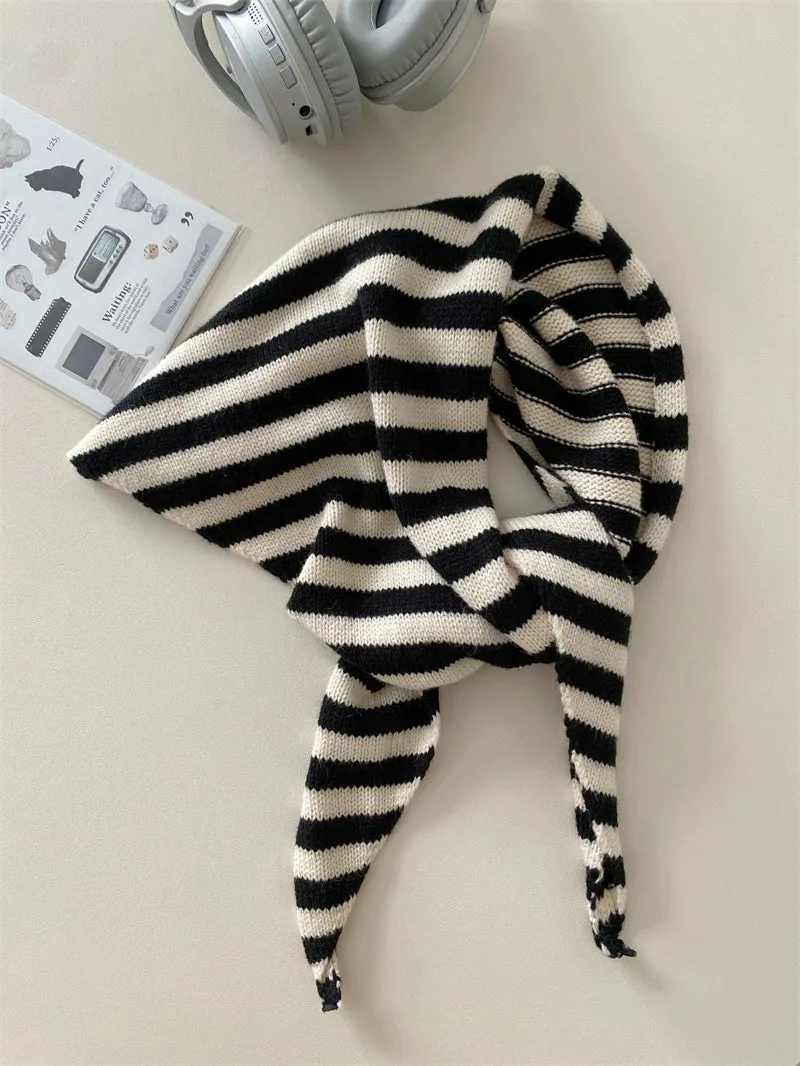 French Retro Striped Triangle Scarf