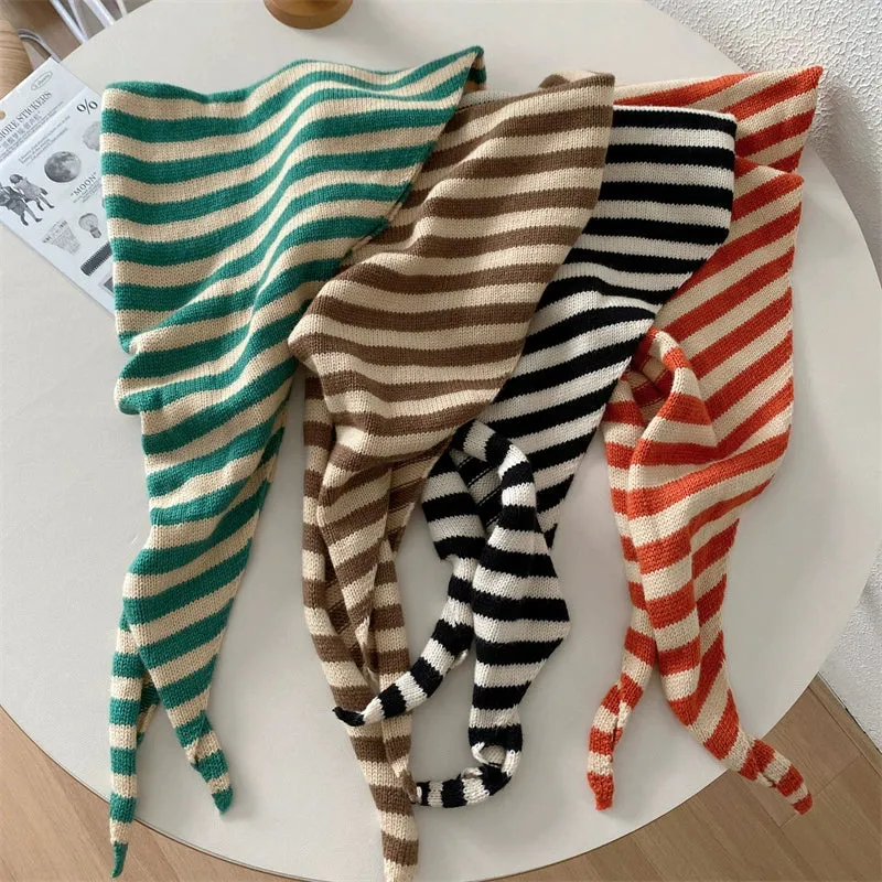 French Retro Striped Triangle Scarf