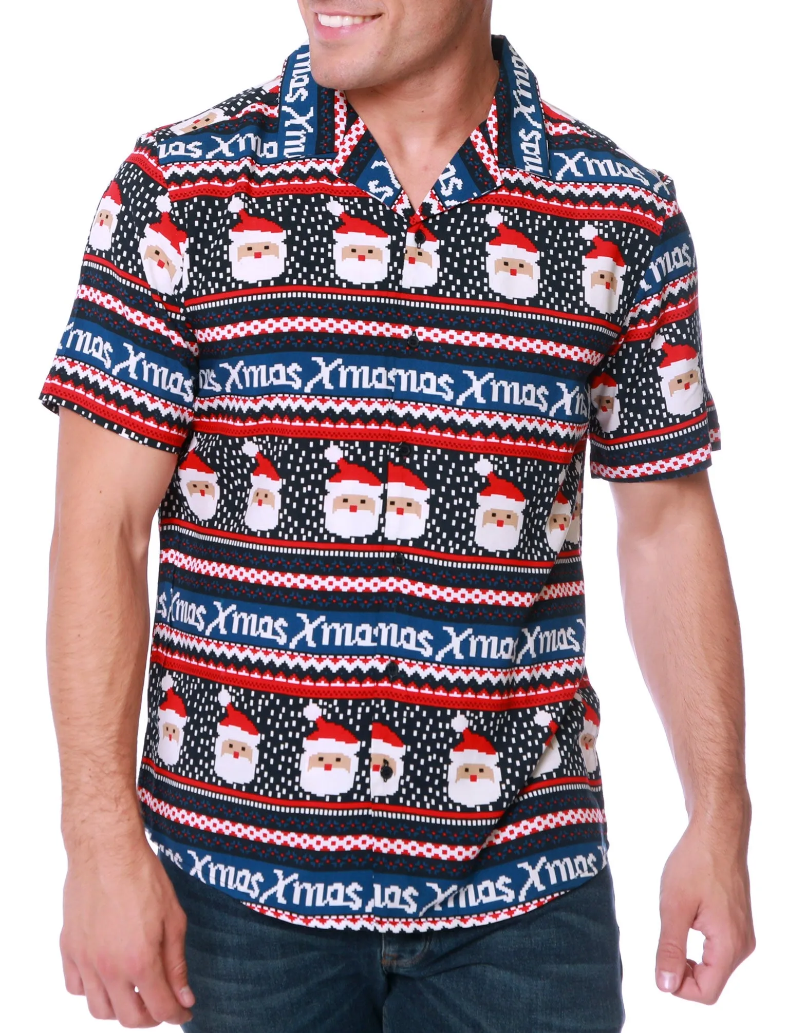 Frovik Santa Xmas Print Novelty Christmas Shirt in Navy - Season’s Greetings