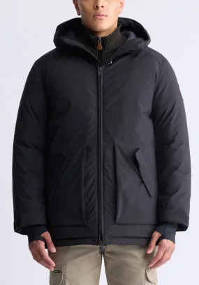 Gavin Men’s Mid-length Two-way Zip-up Classic Parka, Black - OBMFP001