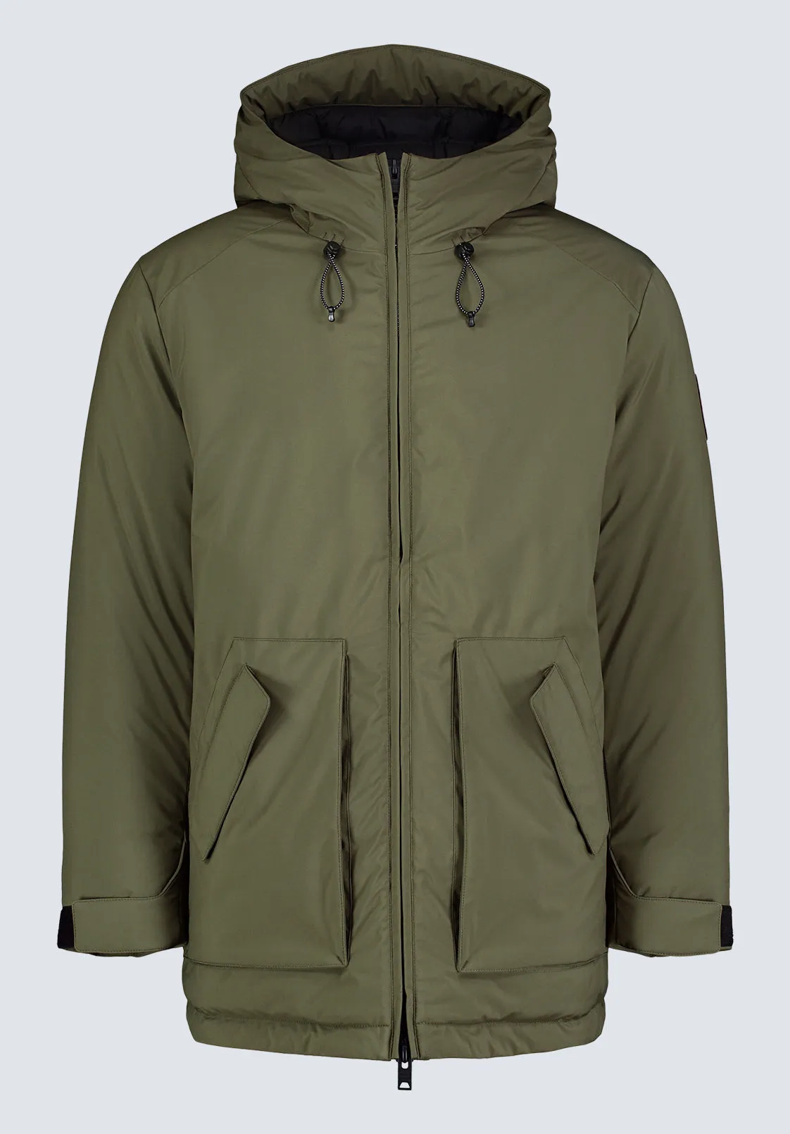 Gavin Men’s Mid-length Two-way Zip-up Classic Parka, Olive green - OBMFP001