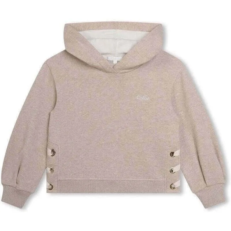 Girls Beige Sweatshirt With Side Ribbons