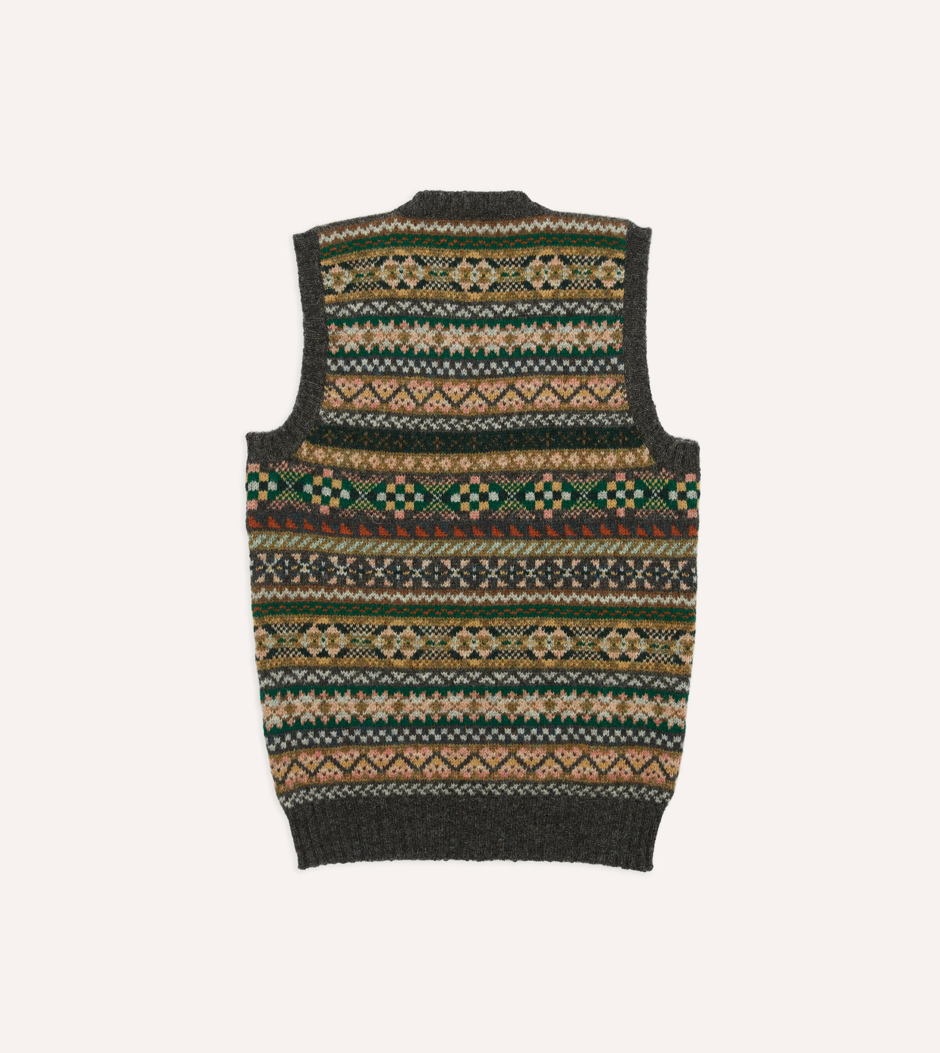 Grey Fair Isle Lambswool Sleeveless V-Neck Jumper