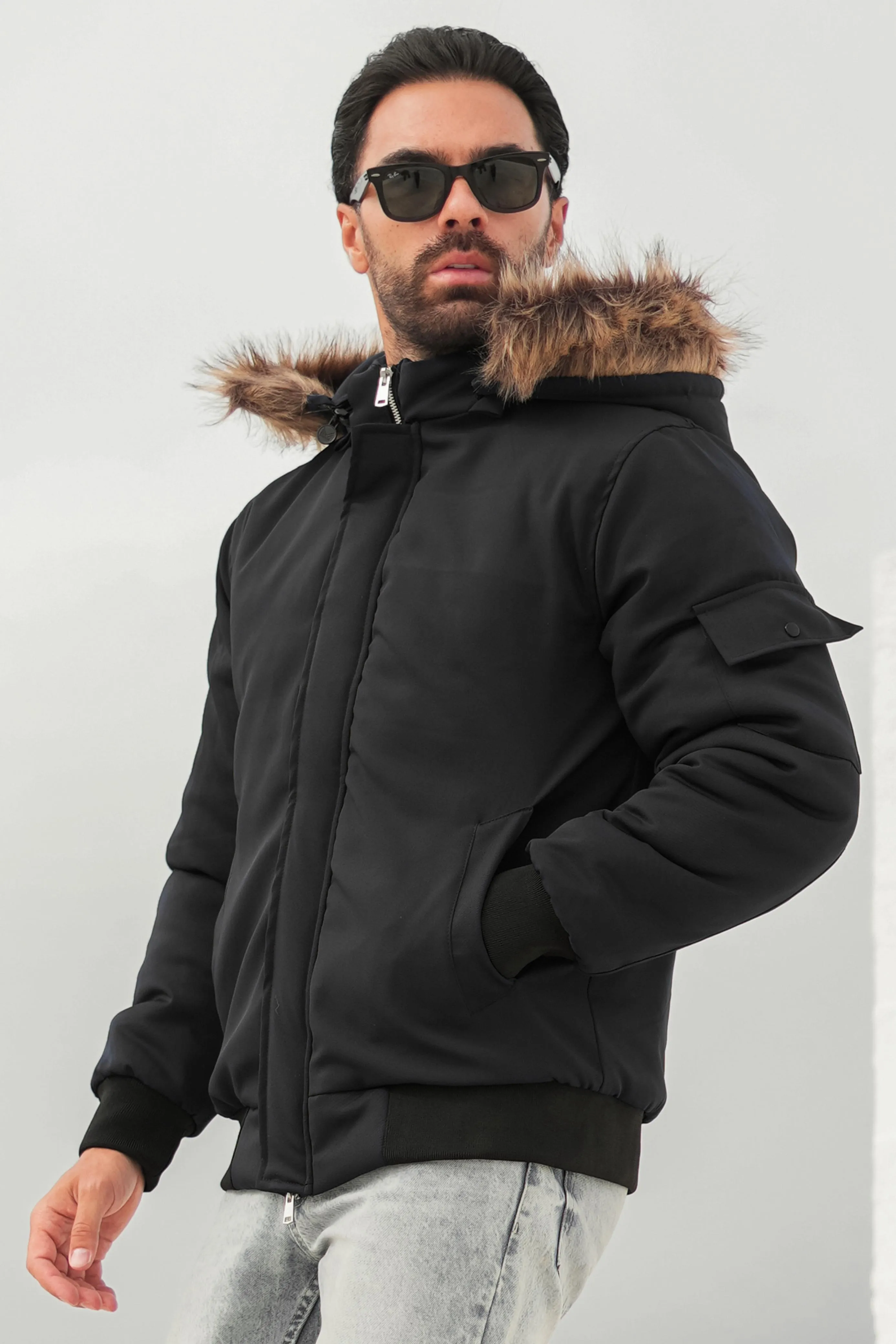 Imported Parka Jacket - black   (removable hood)