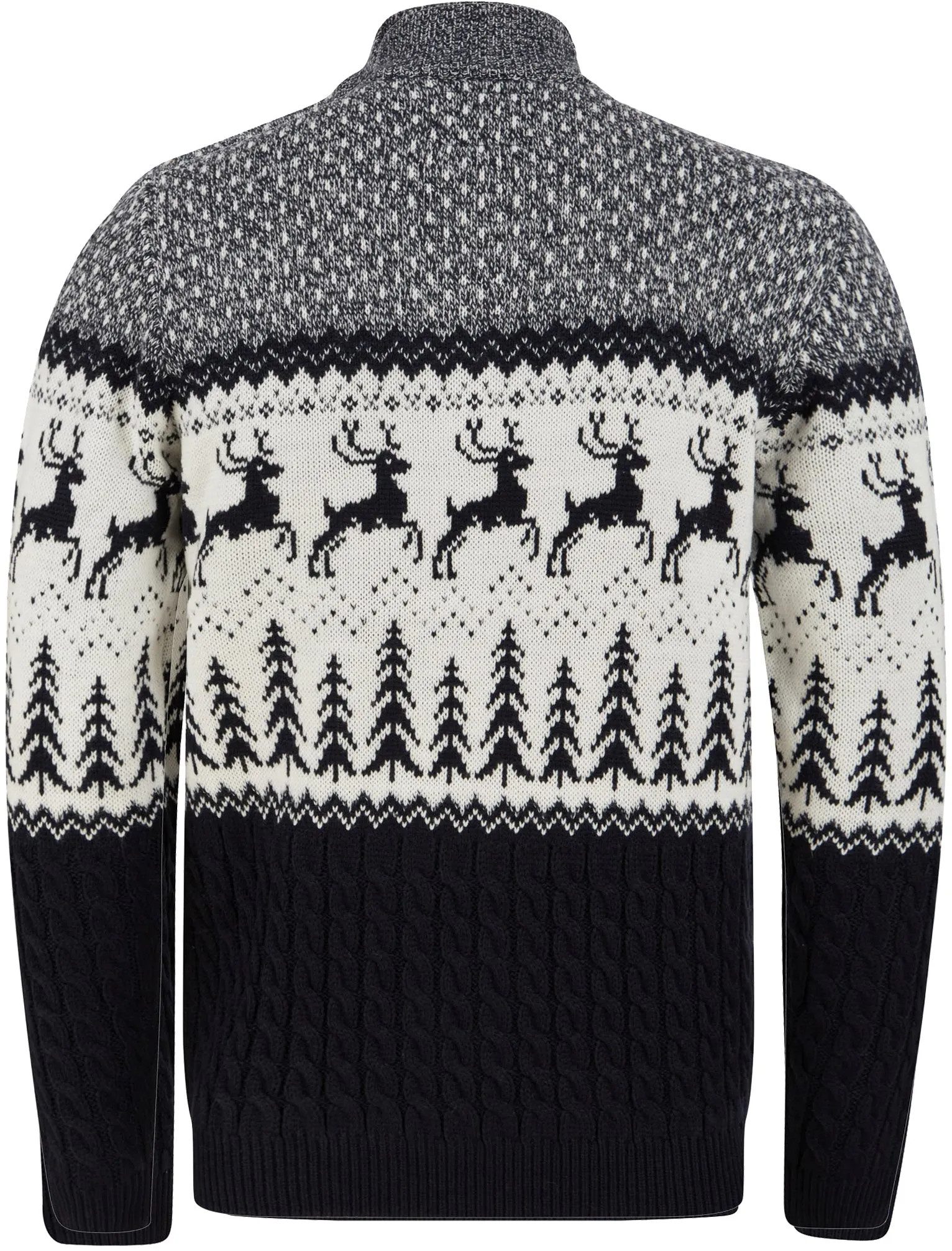 Jumping Deer Nordic Jacquard Cable Knit Jumper with Half Zip in Ink- Merry Christmas