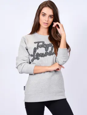 Kapo Boyfriend Sweatshirt with Boucle Motif in Light Grey Marl - Tokyo Laundry