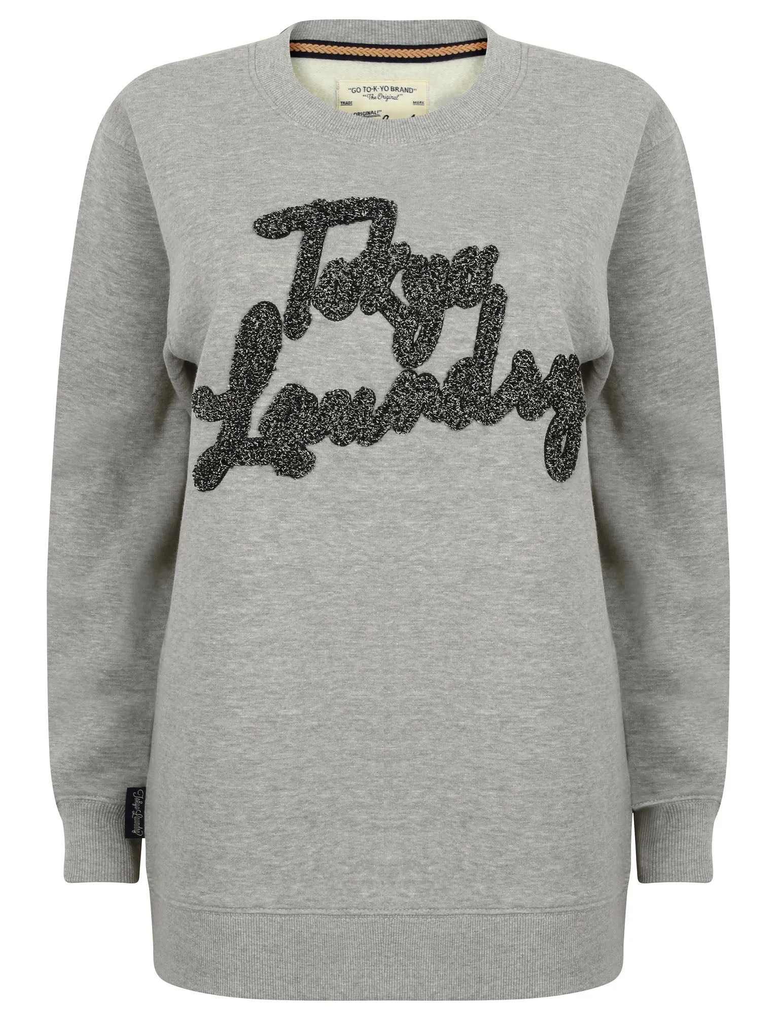 Kapo Boyfriend Sweatshirt with Boucle Motif in Light Grey Marl - Tokyo Laundry