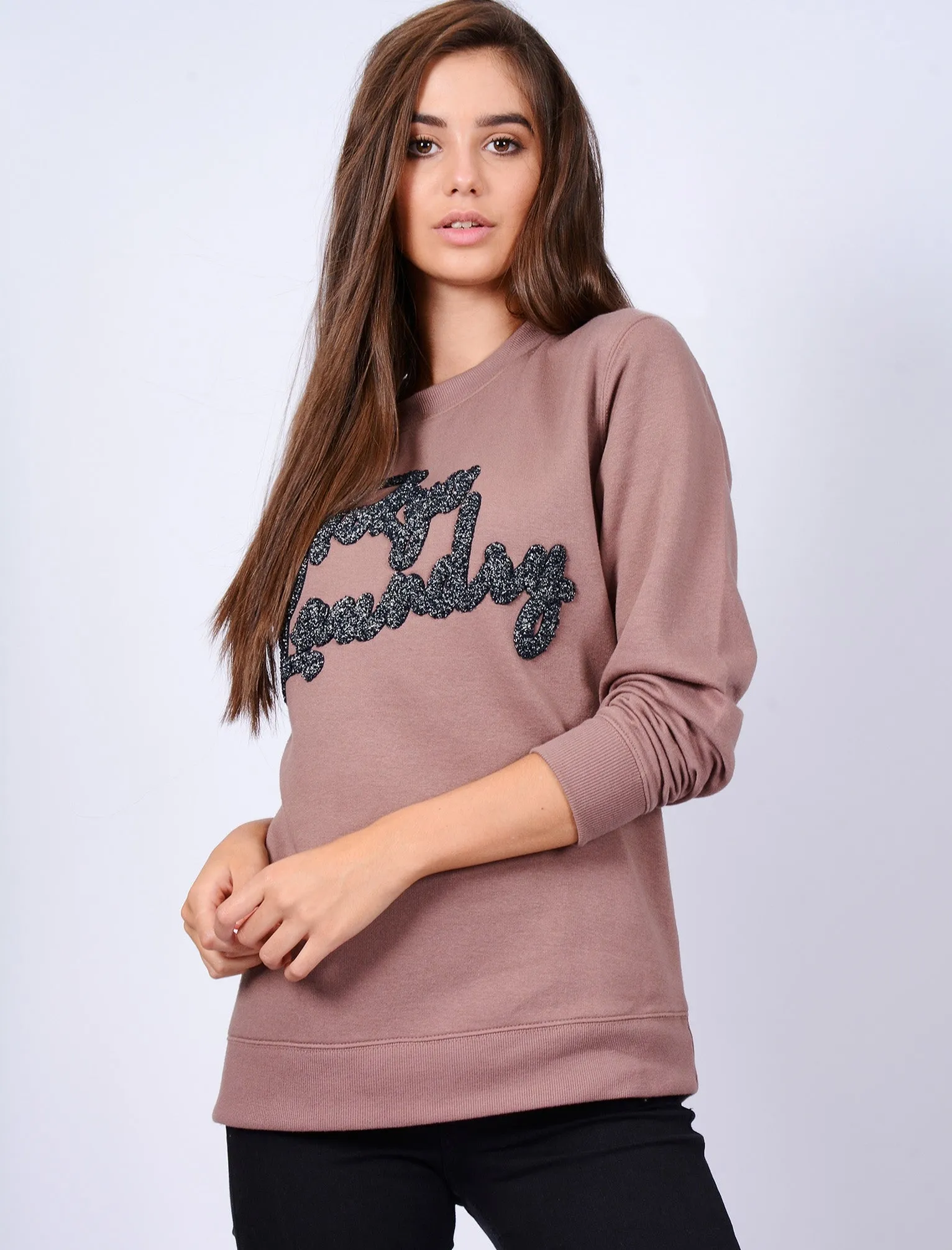 Kapo Boyfriend Sweatshirt with Boucle Motif in Soft Mauve - Tokyo Laundry