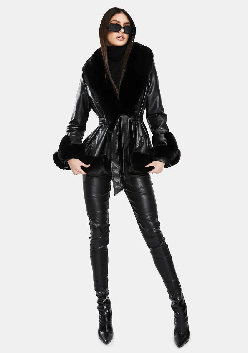 Kenzy Faux Fur Trim Peplum Coat