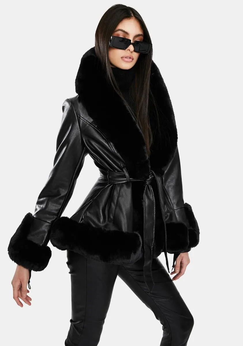 Kenzy Faux Fur Trim Peplum Coat