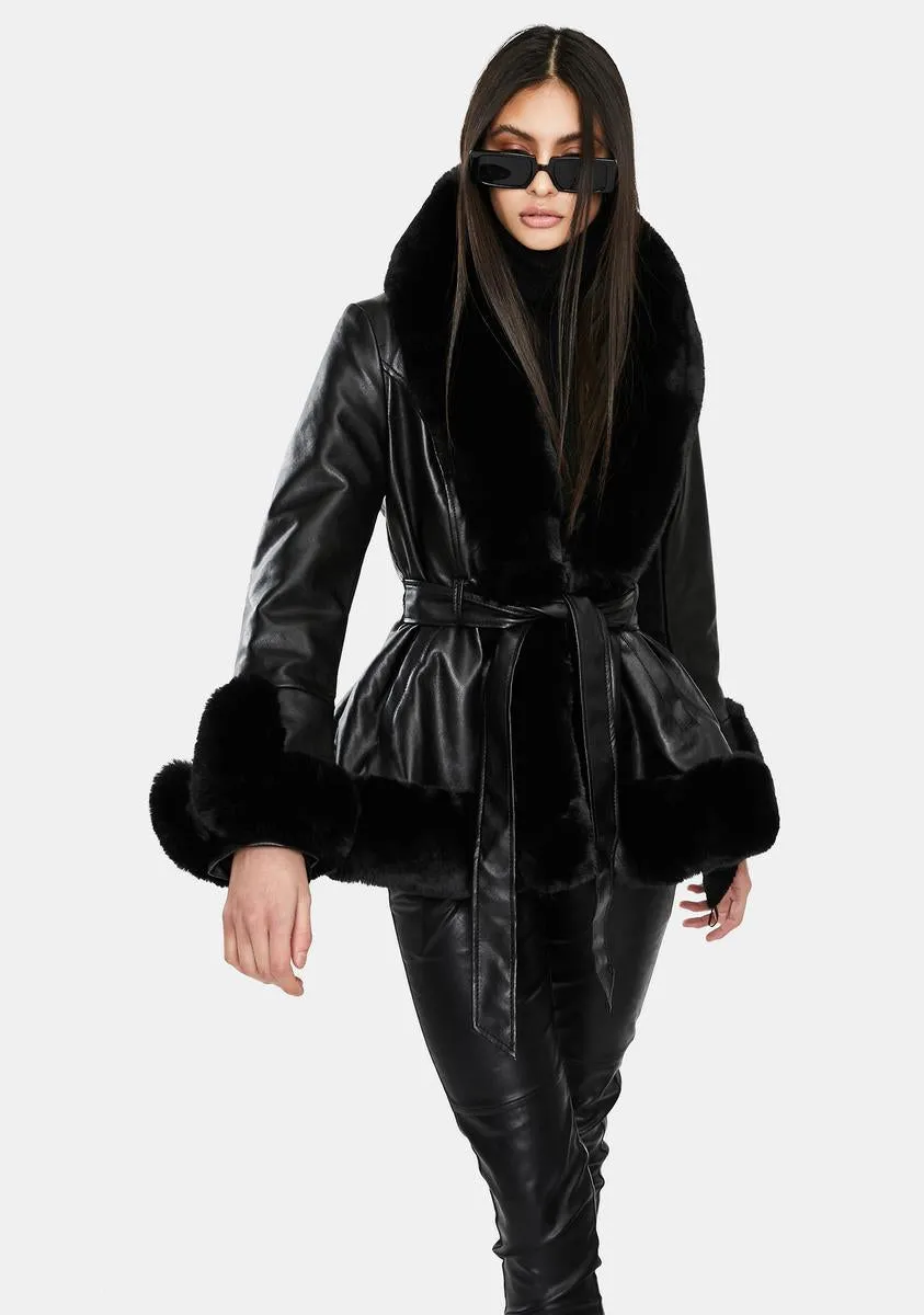 Kenzy Faux Fur Trim Peplum Coat