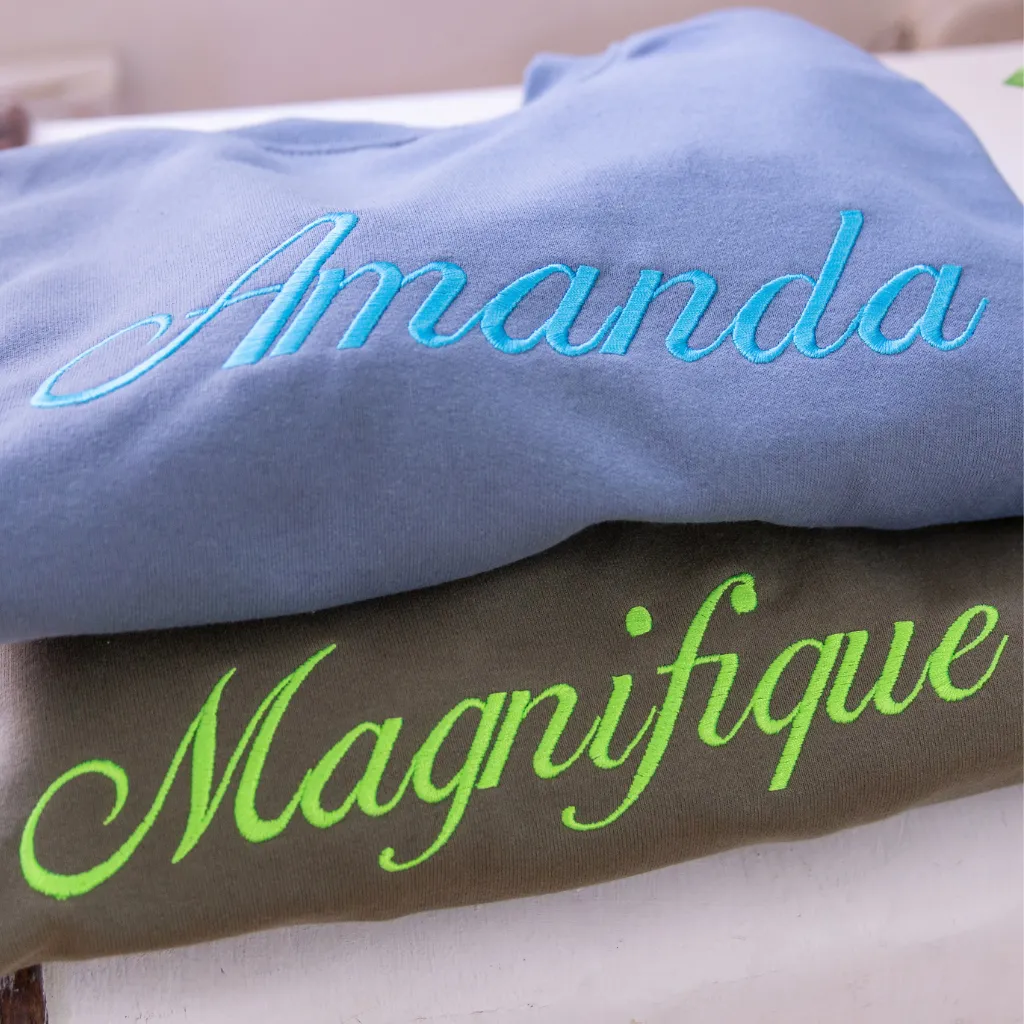 Khaki Sweatshirt with Neon Green Slogan of your choice!