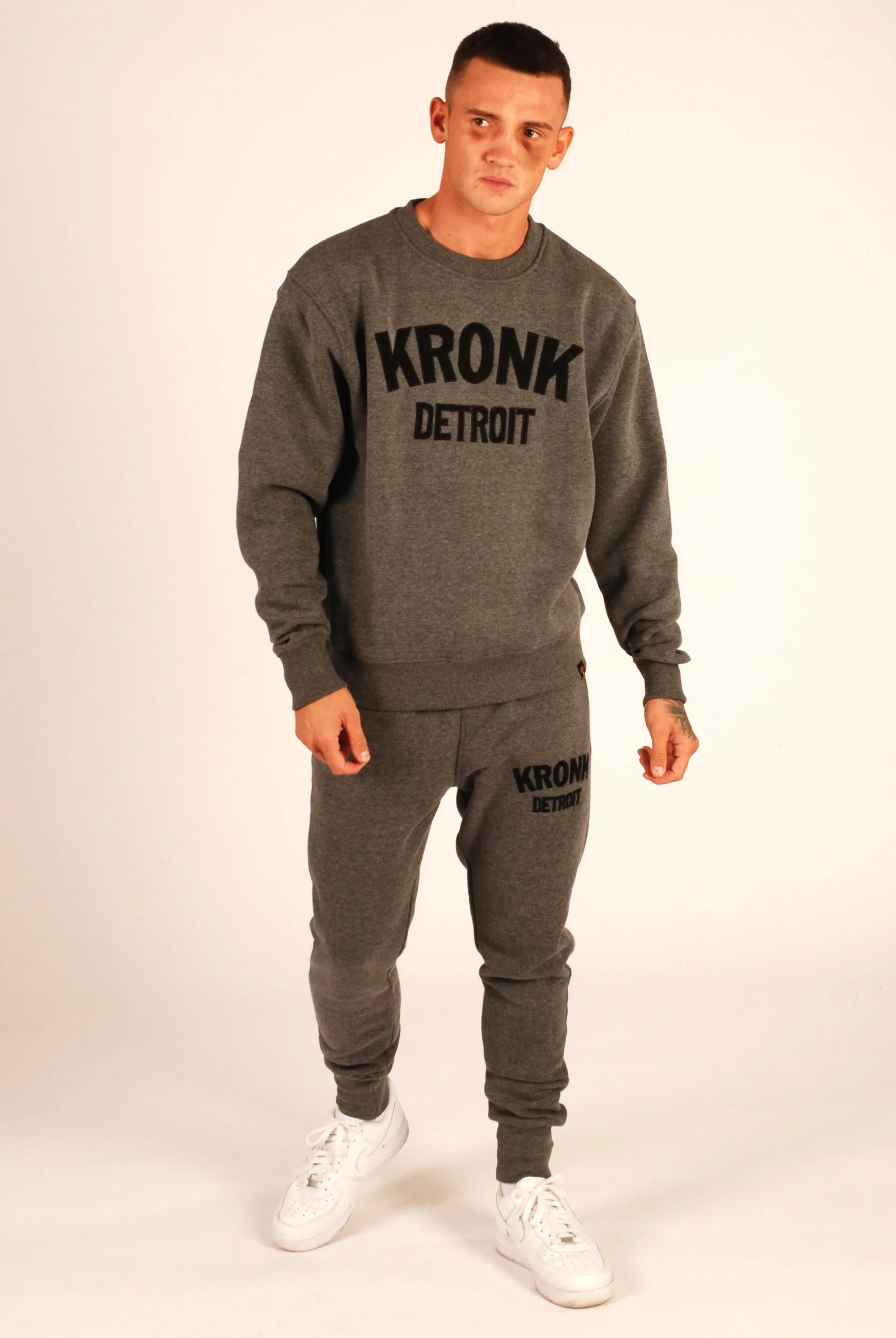 KRONK Detroit Applique Sweatshirt Loose Fit Charcoal with Black Logo