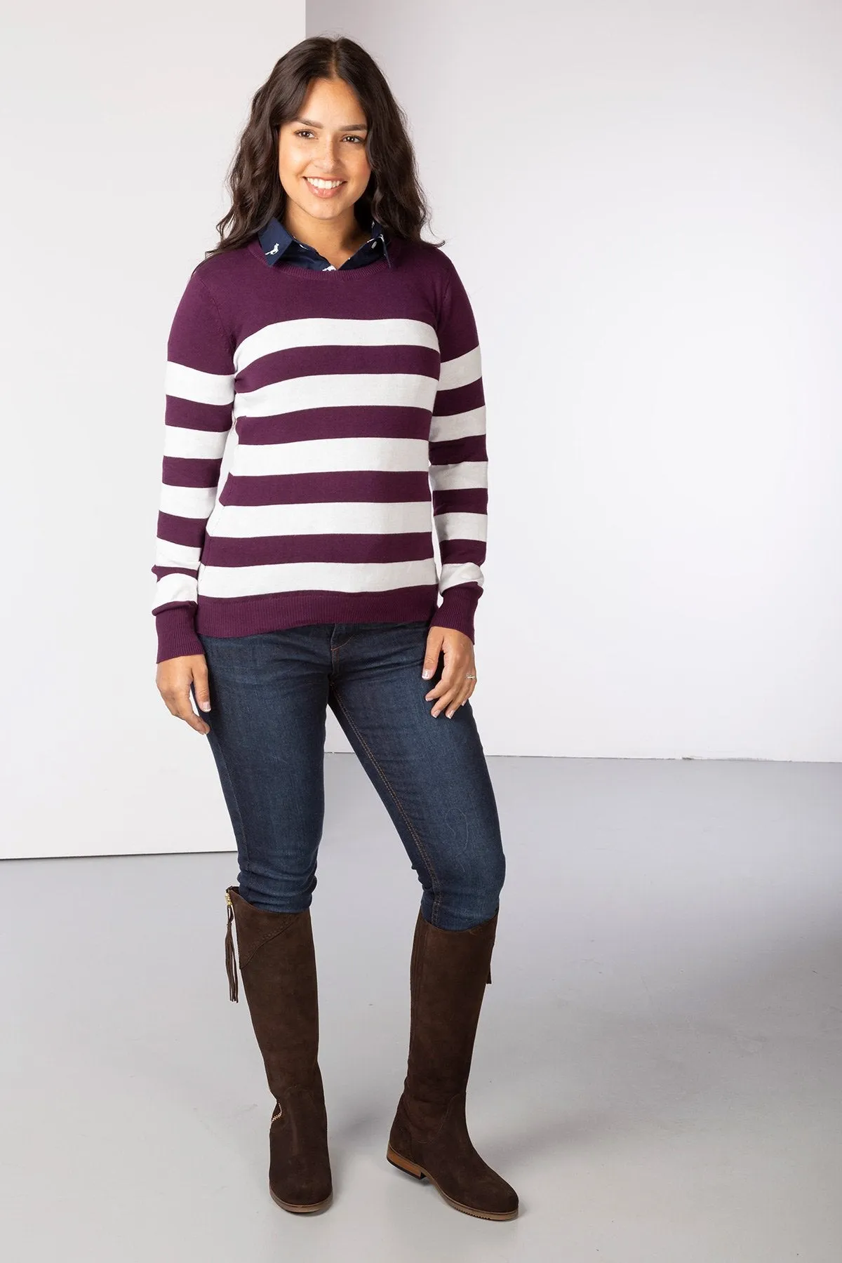 Ladies Striped Crew Neck Jumper