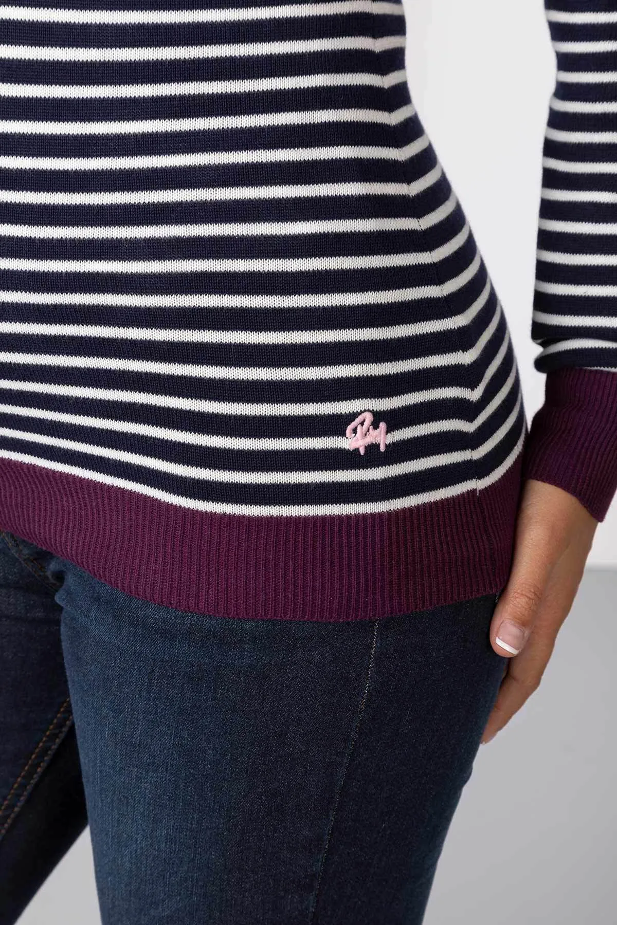 Ladies Striped Crew Neck Jumper